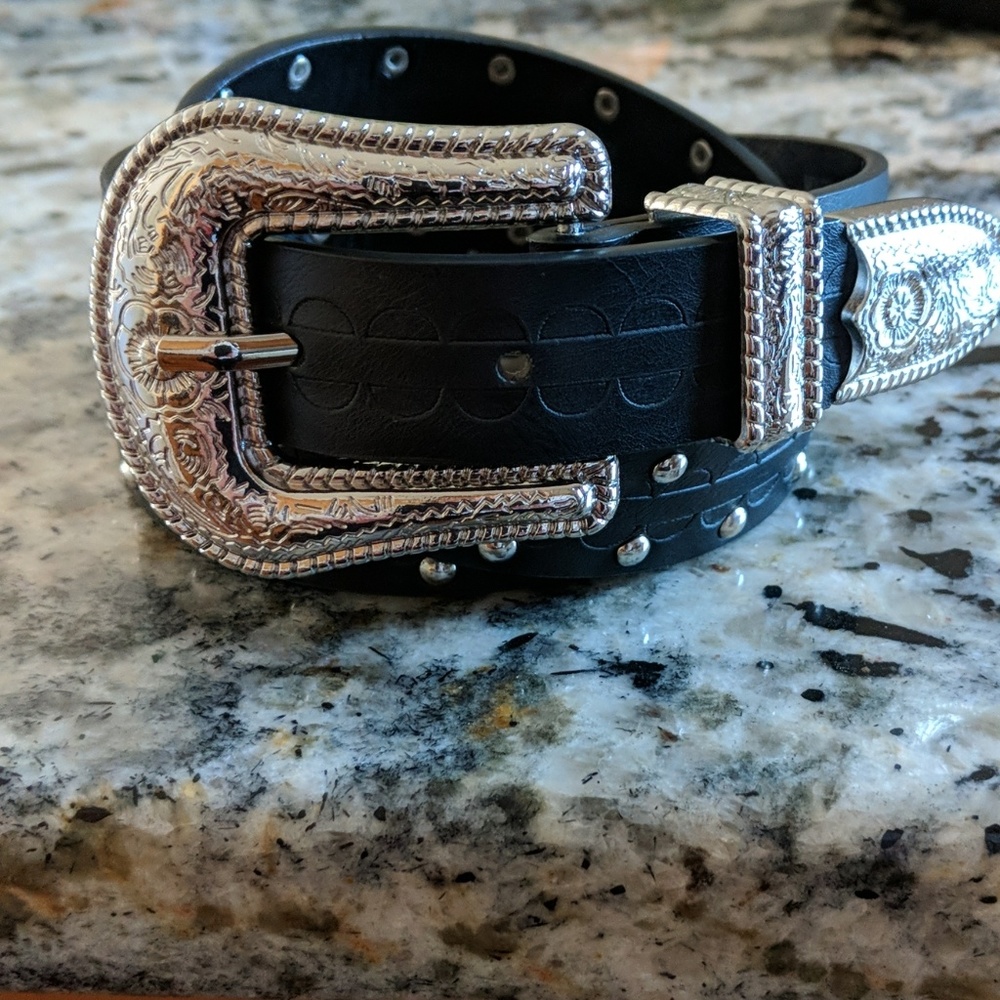 Faux leather studded western belt
